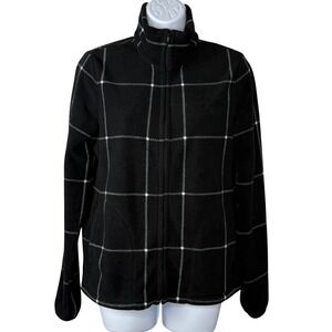 Uniqlo Women's Black Plaid Fleece Zip Jacket Size Large Lightweight Cozy